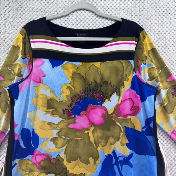 Eva Varro Tunic Top Womens XL Blue Water Paint Floral Jersey Stretch Art To Wear - Picture 3 of 11